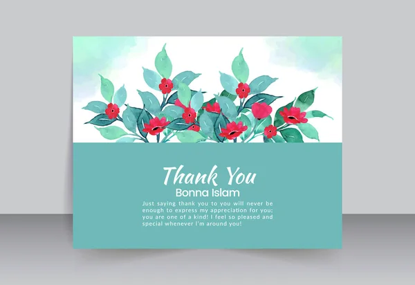 Hellhimmelblaue Blätter Mit Roter Blume Dankeschön Karte — Stockvektor