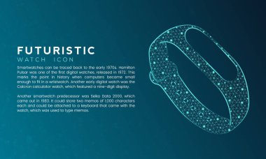 Mavi fütürist akıllı saat simgesi konsepti çokgen düğümlü noktalar ve neon etkisi