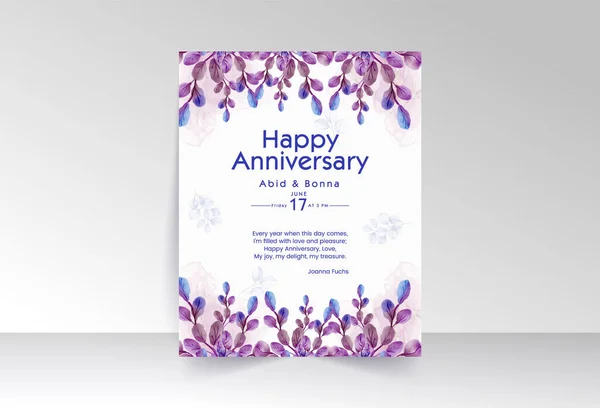 Feuilles Sauvages Violettes Violettes Carte Anniversaire Avec Fond Blanc — Image vectorielle