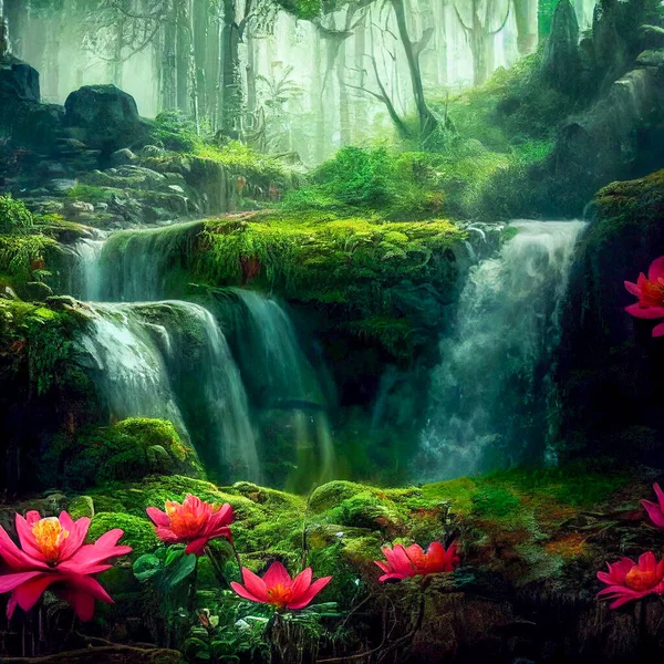 beautiful waterfall in the forest.
