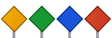 Boş kare trafik posta yolu işaret levhası beyaz arkaplanda çok renkli izole