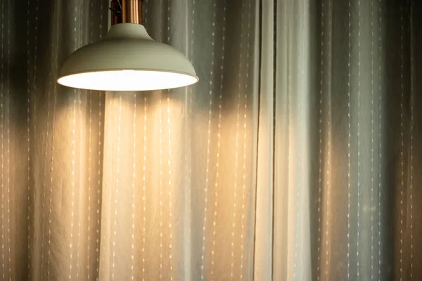 Home Lamp Verlichting Decoratie Met Blanco Gordijn Ruimte Voor Interieur — Stockfoto