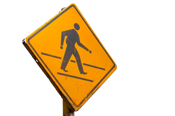 街上行走的男性行人标志上的横幅被白色隔离 — 图库照片