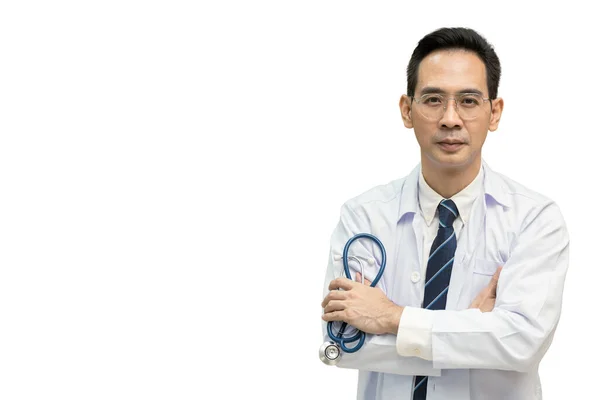 Retrato Asiático Médico Profissional Saúde Inteligente Confiante Isolado Fundo Branco — Fotografia de Stock