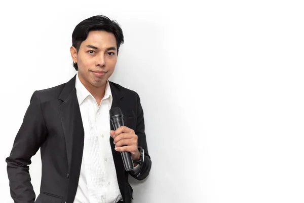 Portrait Asian Male Singer Super Star Presenter Standing Confident Smile — Stock Photo, Image