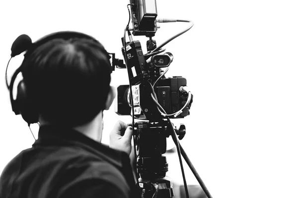 Caméra Homme Utilisant Caméscope Professionnel Dans Industrie Radiodiffusion Des Médias — Photo