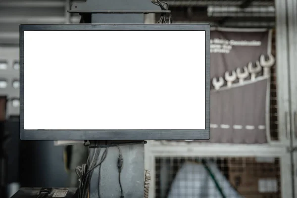 Monitor Tela Computador Branco Para Informações Publicidade Outdoor Oficina Carro — Fotografia de Stock