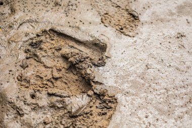 Yapışkan ıslak çamur yumuşak sıvı emme alanı arka plan için kirli kahverengi kil doğa dokusu.