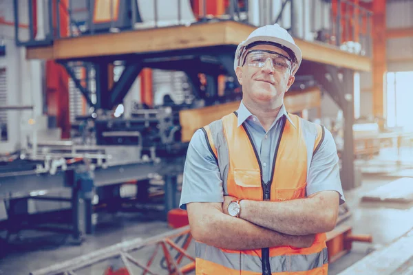 Senior Heavy Industry Worker Workman Service Team Werken Metaalfabriek Portret — Stockfoto