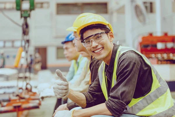 Heavy Industry Worker Workman Service Team Werken Metaalfabriek Portret Gelukkig — Stockfoto