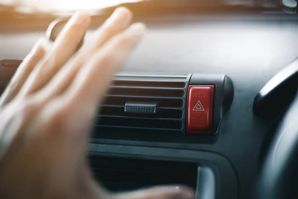 Car Air Conditioner Hand Cover Grill Vent Check Temperature Air — Foto de Stock