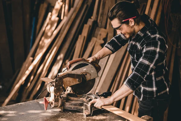 Professional Carpenter Man Authentic Handcraft Wood Worker Joiner Furniture Builder — Stock Fotó