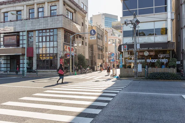 Giappone Attraversamento Pedonale Strada Tranquilla Mattinata Urbana Osaka Giappone Novembre — Foto Stock