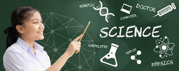 Schüler Wählen Naturwissenschaftliche Zweige Für Studium Bildung Lernen Schulkonzept Banner — Stockfoto