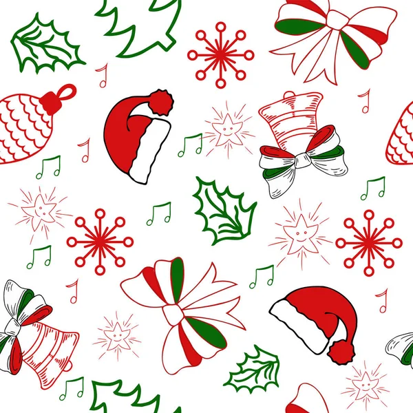 Nahtloser Neujahrshintergrund Muster Mit Weihnachtlichen Elementen Handzeichnen Für Ihr Festliches — Stockvektor