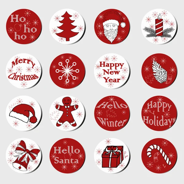 Weihnachts Und Neujahrsgeschenk Runde Sticker Weihnachtsetiketten Dekorative Elemente Von Hand — Stockvektor