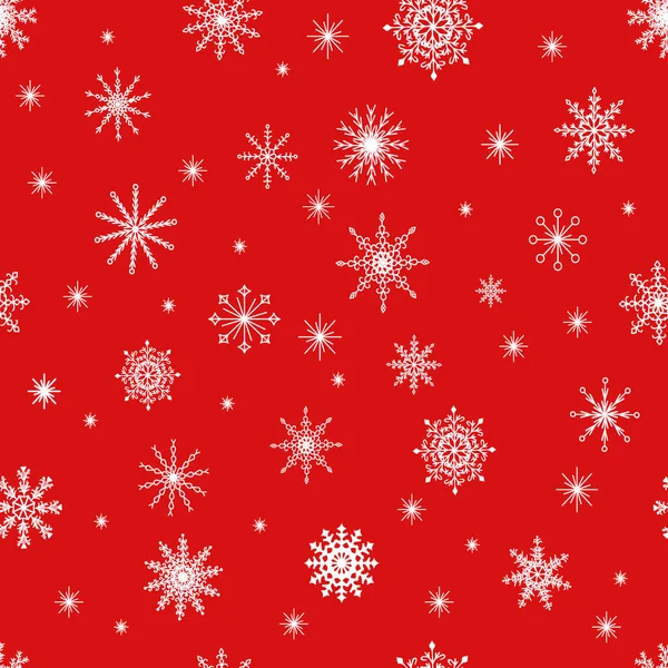 Kerstmis Naadloos Patroon Witte Sneeuwvlokken Een Rode Achtergrond Voor Feestelijke — Stockvector