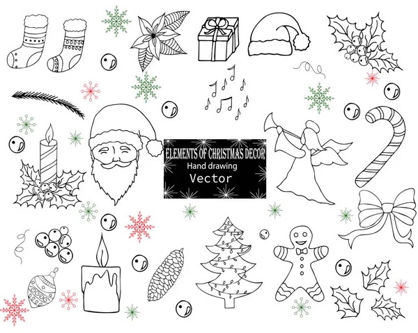 Große Auswahl Weihnachts Und Neujahrselementen Kerze Weihnachtsmann Schneeflocken Weihnachtsstern Geschenke — Stockvektor
