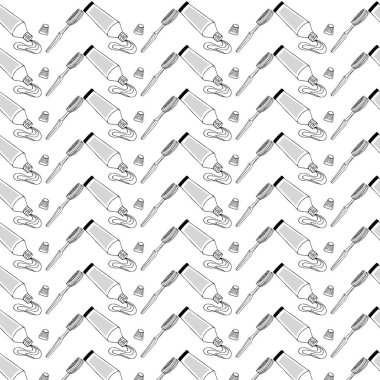 Kusursuz desen. Diş geçmişi. Diş macunu, diş fırçası, diş fırçası..