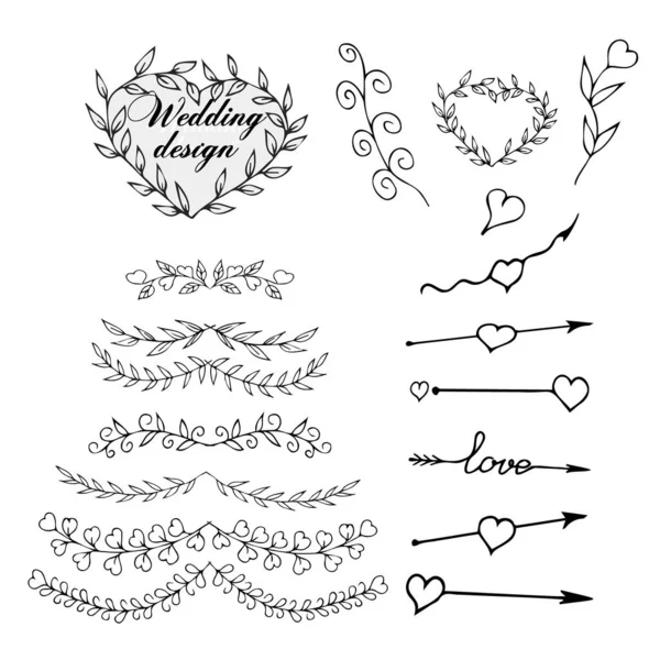 Set Krásná Stylizovaná Svatba Slavnostní Design Pro Dekoraci Prázdninových Pozvánek — Stockový vektor
