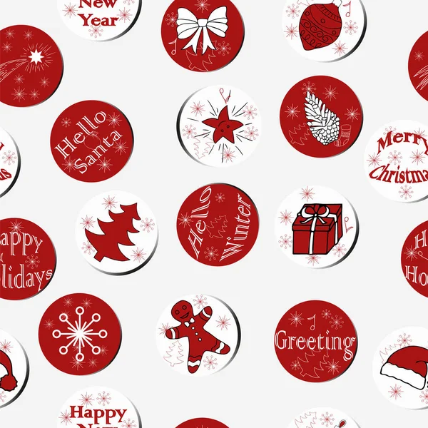 Seamless Pattern New Year Christmas Gift Stickers Hand Drawing Decorative — Stock Vector