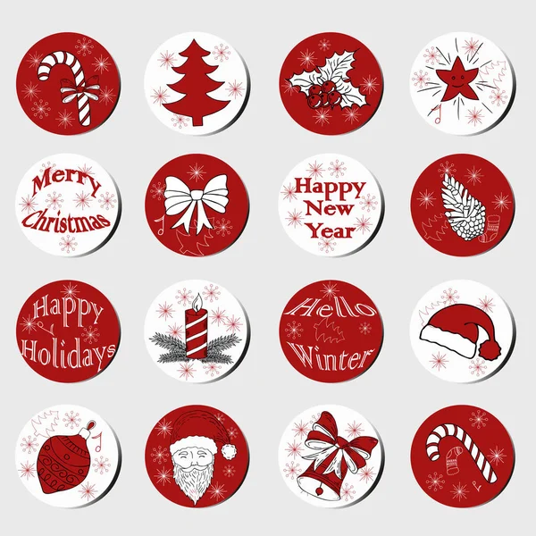 Christmas New Year Gift Stickers Christmas Labels Hand Drawing Decorative — Stock Vector