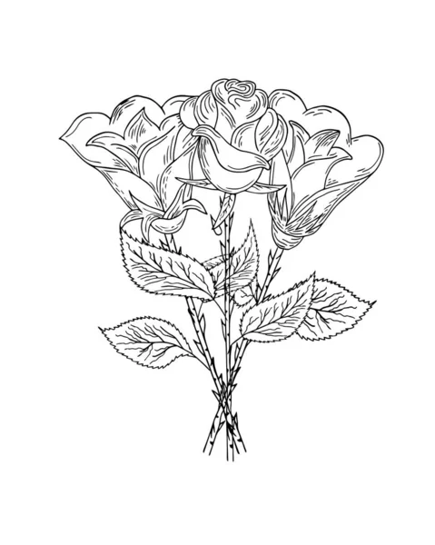 玫瑰花蕾有装饰 简单的等高线绘图 黑色背景 用于明信片 邀请函 背景和纺织品印刷的装饰 — 图库矢量图片
