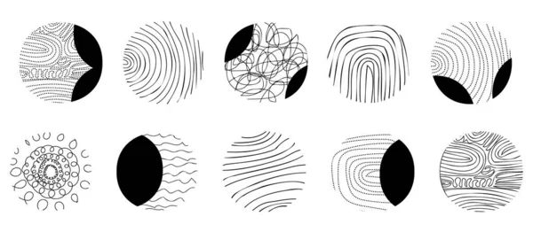 Set Von Runden Abstrakten Schwarzen Hintergründen Oder Mustern Handgezeichnete Doodle — Stockvektor