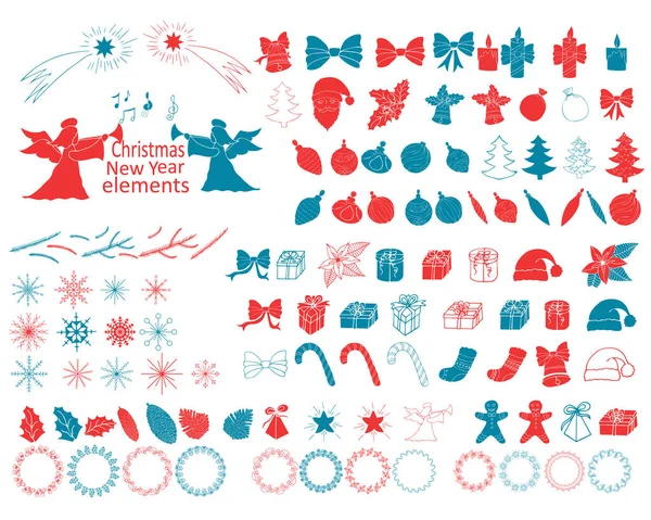 Eine Große Anzahl Von Neujahrs Und Weihnachtssymbolen Handzeichnen Kann Für — Stockvektor