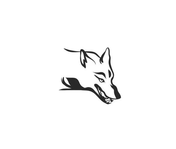 Рука намальована векторна абстрактна стокова плоска графічна колекція ілюстрацій з елементами логотипу магічного силуету голови вовка ізольовано на білому тлі . — стоковий вектор