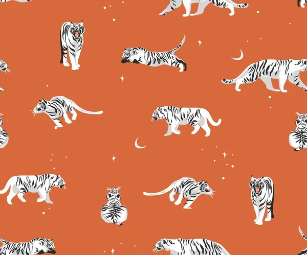 Handgezeichnete Vektor abstrakten Stock moderne grafische Illustrationen, Safari Bohemian zeitgenössischen nahtlosen Musterdruck mit exotischen wilden Tigern Tiere gestreifte Textur in Pastellfarben. — Stockvektor