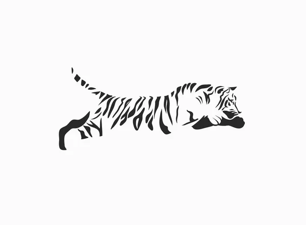 Handgezeichnet Vektor abstrakte Stock grafische Cartoon-Illustration mit Schönheit niedlich trendige Wildtiere weiß, Zeichnung Tiger, schwarz-weiße Textur isoliert auf weißem Hintergrund. Konzeptkunst zum chinesischen Neujahr. — Stockvektor