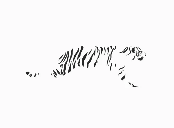 Handgezeichnet Vektor abstrakte Stock grafische Cartoon-Illustration mit Schönheit niedlich trendige Wildtiere weiß, Zeichnung Tiger, schwarz-weiße Textur isoliert auf weißem Hintergrund. Konzeptkunst zum chinesischen Neujahr. — Stockvektor