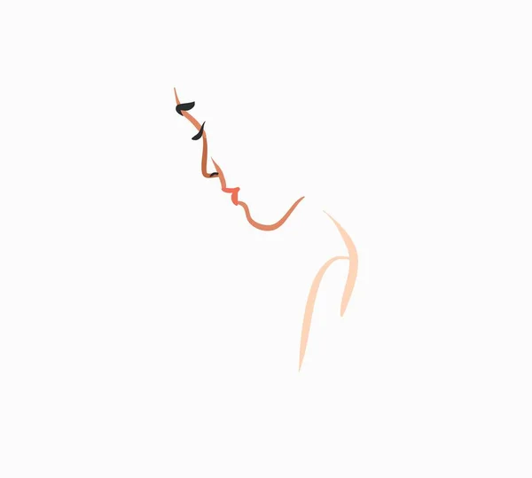 Dibujado a mano vector abstracto stock plano gráfico contemporáneo línea de arte, ilustración de moda estética con bohemio, hermoso minimalismo femenino moderno retrato en estilo de moda simple, para la marca. — Vector de stock