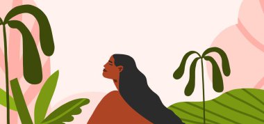 El çizimi soyut grafik clipart illüstrasyon vektör arkaplan afişi soyut boho bahçe doğa şekilleri, tropikal güzellik manzarası. Modern botanik tasarımı.