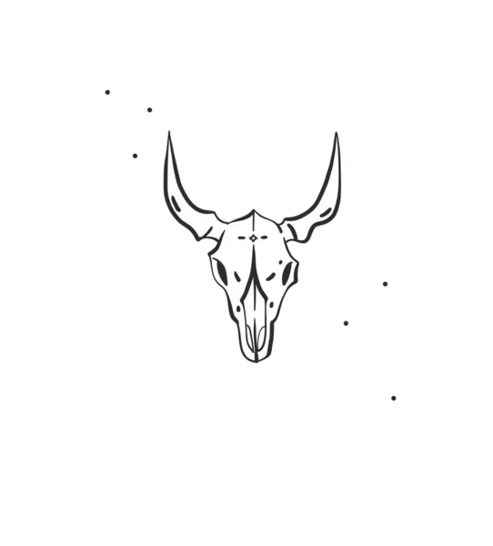 Ručně Kreslené Abstraktní Vektorové Grafické Kliparty Ilustrace Boho Kráva Lebka — Stockový vektor
