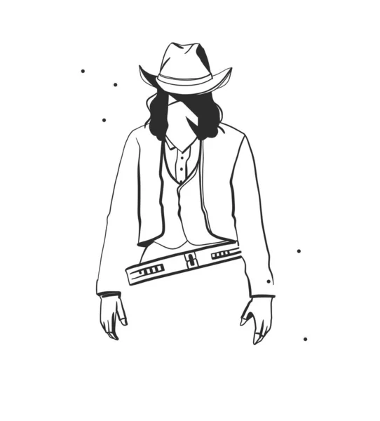 Hand Drawn Abstract Vector Graphic Clipart Illustration Boho Cowboy Man — Διανυσματικό Αρχείο