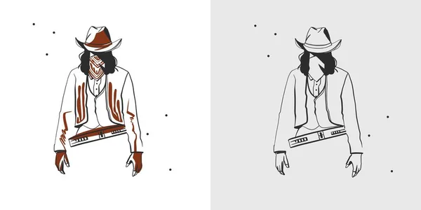 Hand Drawn Abstract Vector Graphic Clipart Illustration Boho Cowboy Man — Διανυσματικό Αρχείο