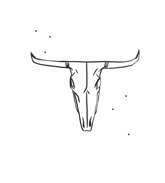 Hand Drawn Abstract Vector Graphic Clipart Illustration Boho Cow Skull — Vetor de Stock