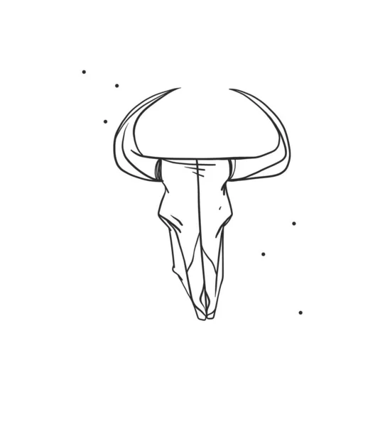 Hand Drawn Abstract Vector Graphic Clipart Illustration Boho Cow Skull — Vetor de Stock