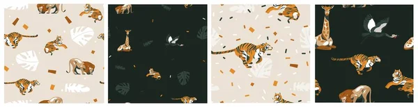 Hand Drawn Vector Abstract Graphic Modern Safari Savanna Animals Print — Vector de stock