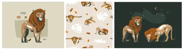 Hand Drawn Vector Abstract Graphic Modern Safari Savanna Animals Print — Vector de stock