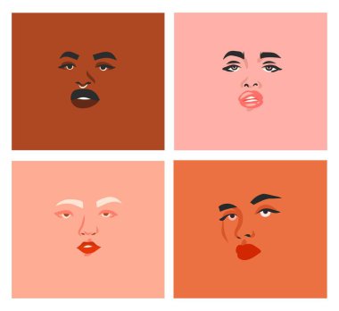 Hand drawn vector abstract art modern graphic contemporary illustration character collection set of young happy women cartoon avatar icon.Feminine avatar concept design.Face character illustration