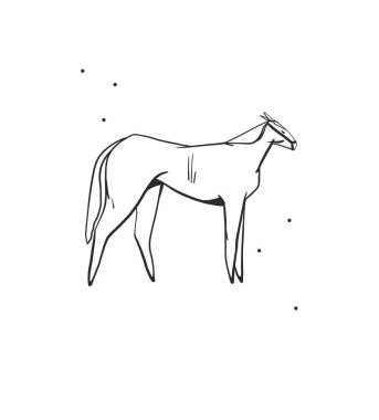 Hand drawn abstract vector graphic clipart illustration boho horse logo element isolated.Western design concept.Bohemian wild west contemporary art.Cowboy modern drawing.Feminine cowgirl graphic logo
