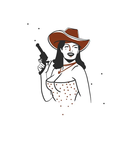 Disegnato Mano Astratto Vettore Grafica Clipart Illustrazione Boho Cowgirl Cappello — Vettoriale Stock