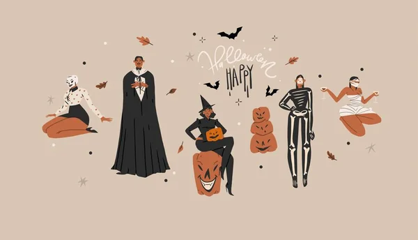 Hand Drawn Abstract Vector Graphic Clipart Illustrations Halloween Holiday Costume —  Vetores de Stock