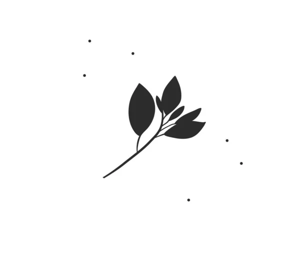 핸드그린 추상적 그래픽 일러스트 최소한의 랜딩을 나뭇잎 실루엣 배경에 — 스톡 벡터