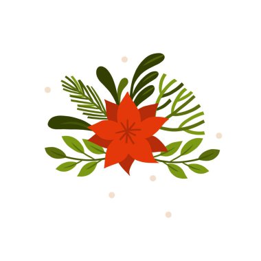 El çizimi vektör soyut çizimi Mutlu Noeller ve mutlu yeni yıl iklim çizimleri çiçekli ve yapraklı tebrik kartı. Mutlu Noeller güzel çiçek kartı tasarımı. Kış tatili sanatı.