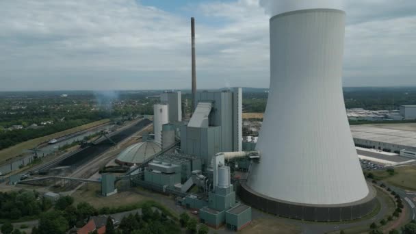 Вид Воздуха Твердую Угольную Электростанцию Walsum Unit Расположенную Городе Дуйсбург — стоковое видео