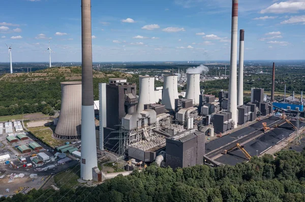 Aerial view of the hard coal-fired power plant Scholven in Northrhine-Westphalia, Germany. Operated by energy utility Uniper, this power station has a capacity of 760 Megawatts.